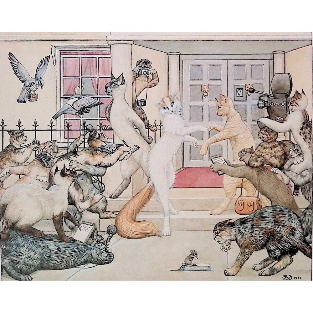 1982 Zoe Stokes Celebrity Interview Press Cats Vintage Book Print Funny Wall Art